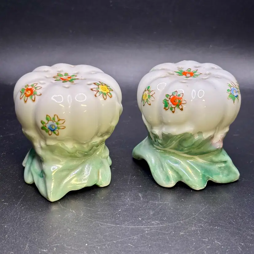 Japanese Floral Lustreware Salt & Pepper Set with Corks