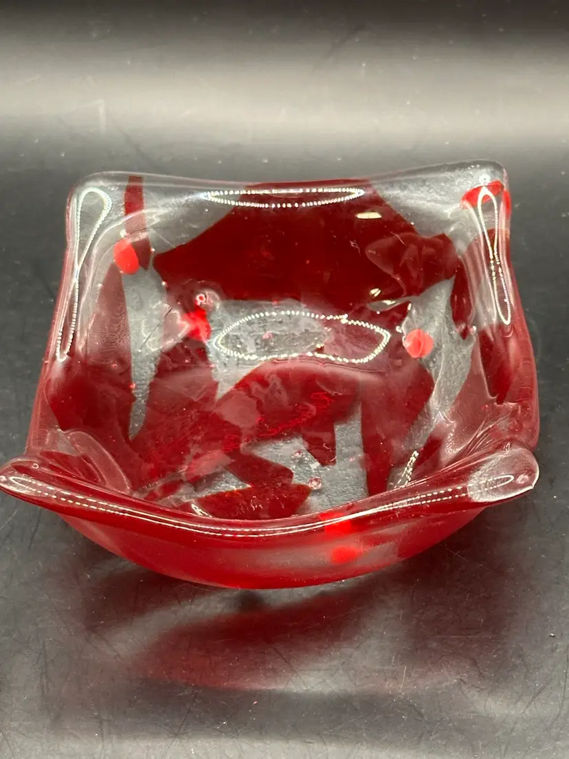 Roxanne Corbett Signed Fused Glass Trinket Dish
