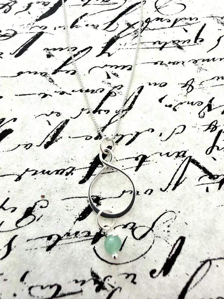 Sterling Silver Gemstone Green Aventurine Bead Drop Pendant Necklace