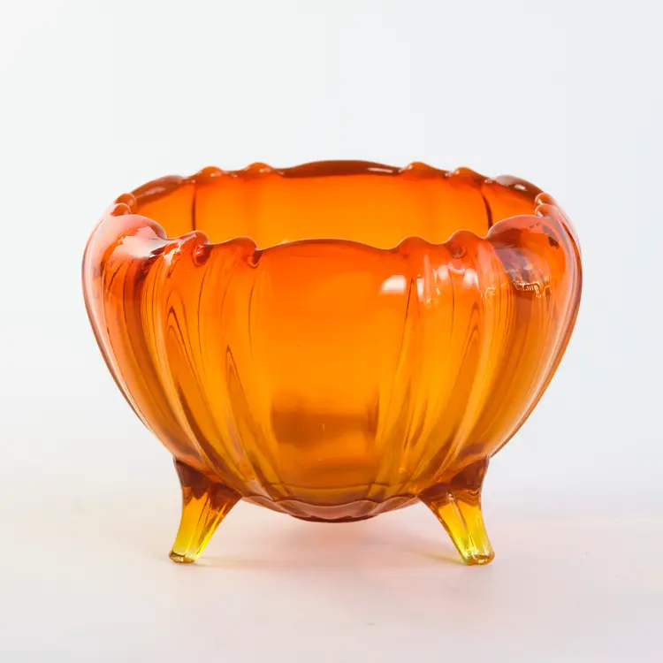 Antique Amberina Orange Glass Art Deco Rose Bowl - Opaline Edge & Footed - Mystery Maker