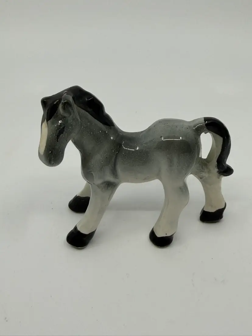 Vintage 60's Gray, Black & White Horse Figurine 3” Japan
