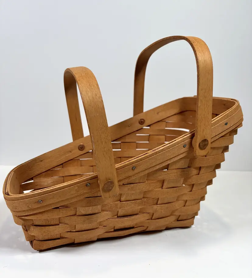 *VTG* 1993 Longaberger Woven Slanted Vegetable Basket w/Swinging Double Handles