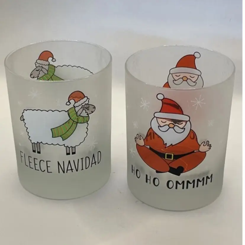 Yoga Santa & Fleece Navidad Sheep Christmas Drinking Glass Set