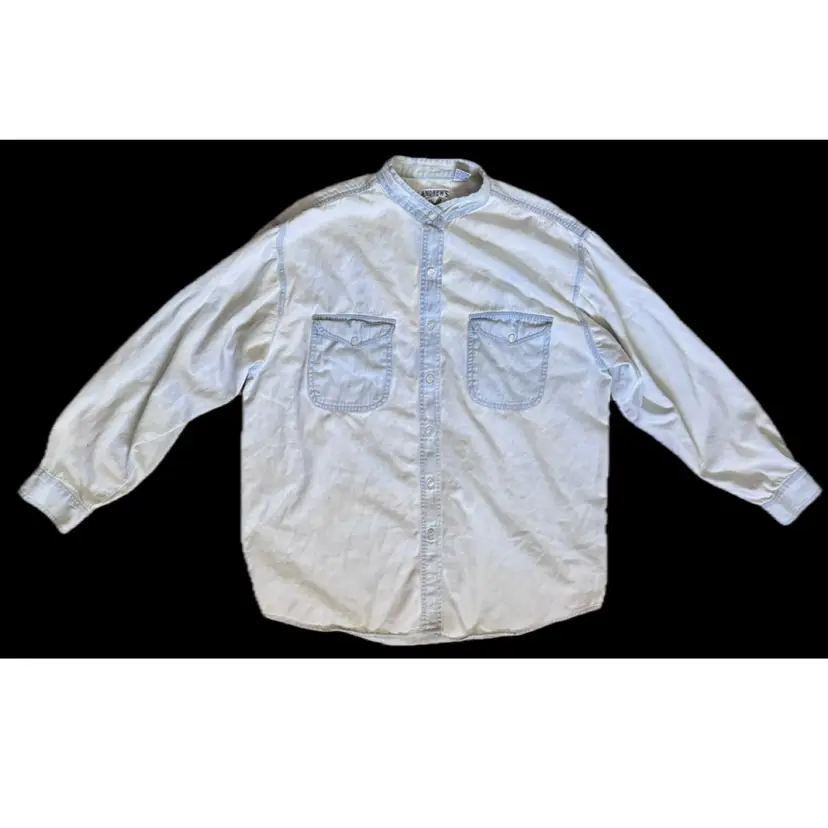 Vintage Andrews Blues Light Wash Denim Shirt Button Down Jean Top Size Large