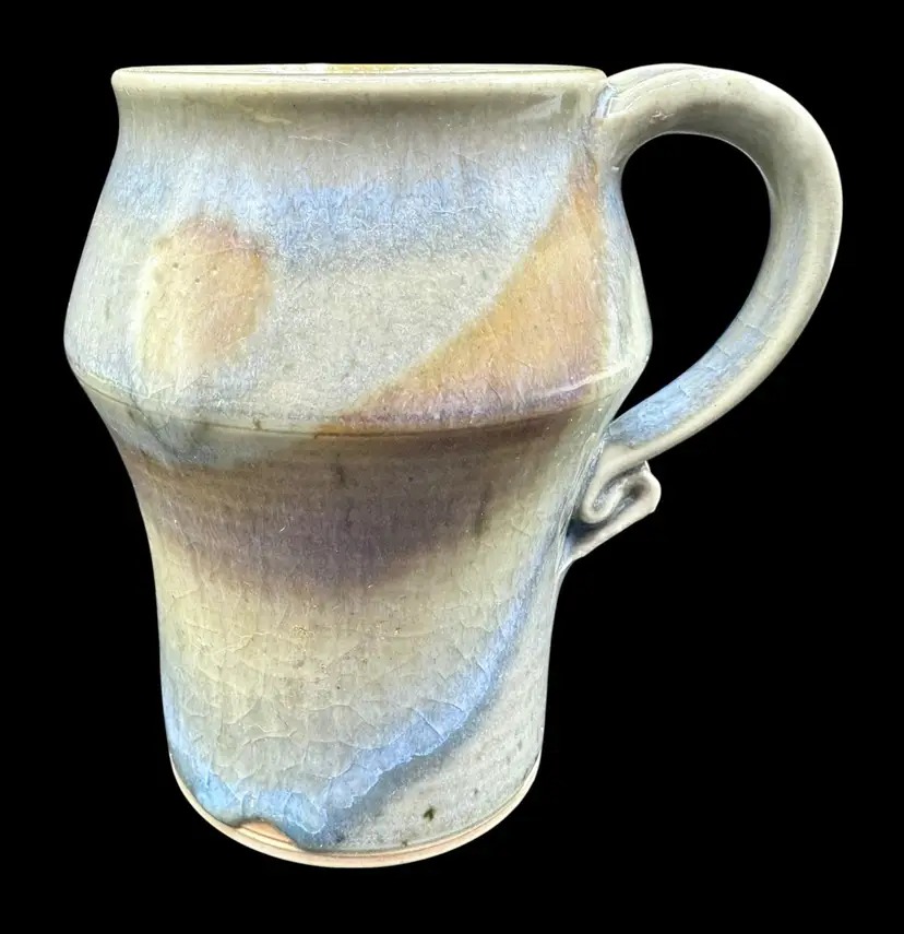 Signed Donaldson Vintage Studio Art Pottery Coffee Tea Mug Cup Gray Beige 1985