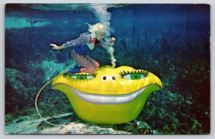 Postcard Weeki Wachee Mermaid Nutty Professor Clam Shell Female Model Florida - 9885