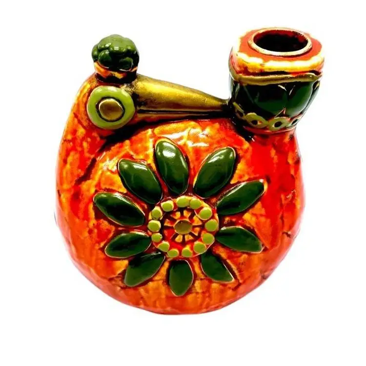 Vintage Fitz & Floyd Bird Orange & Green Ceramic Candleholder/Flower Vase