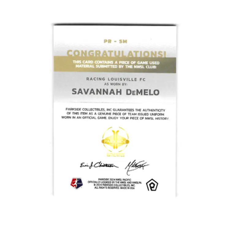 2024 Parkside NWSL Pacific Savannah DeMelo Game Worn Relic