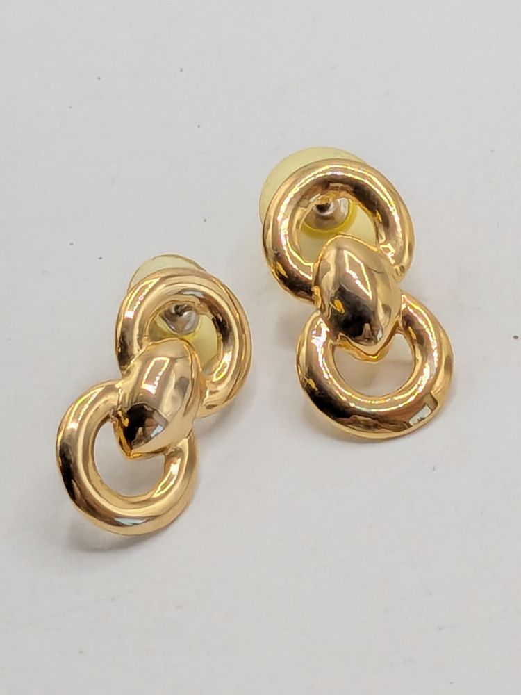 Vintage Gold Tone Double Circle Pierced Earrings