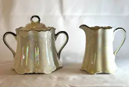 Vintage Lusterware Pearlescent Sugar Bowl and Creamer Fraureuth Saxony Germany
