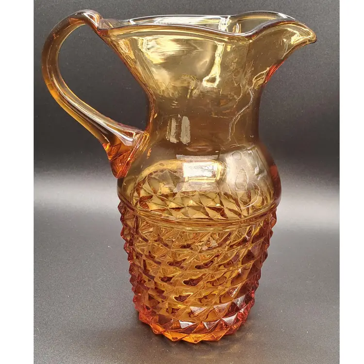 Vintage Empoli 8" Amber Diamond Cut Pitcher