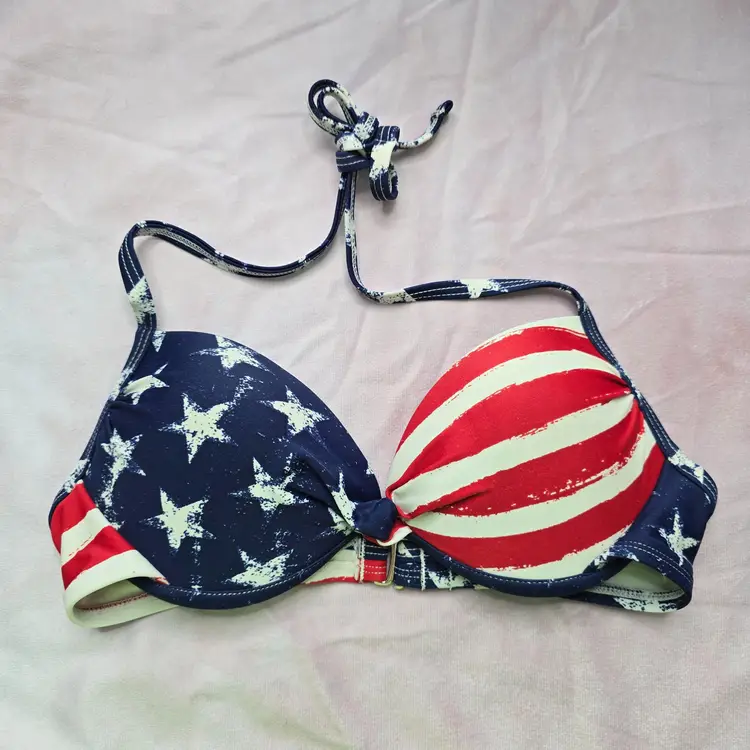 Xhilaration Red White Blue Bikini Top Padded String Hook Swimwear XS