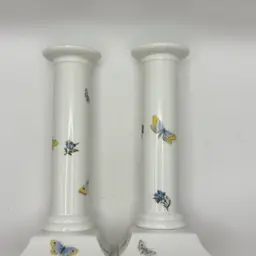 Ceramic Candlestick Holders ~ Butterflies 7.25”