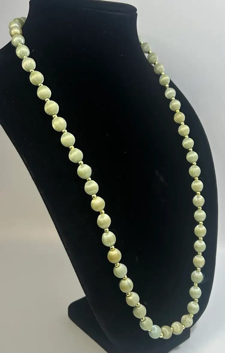 Vintage Light Green Silk Round Bead Necklace 30"