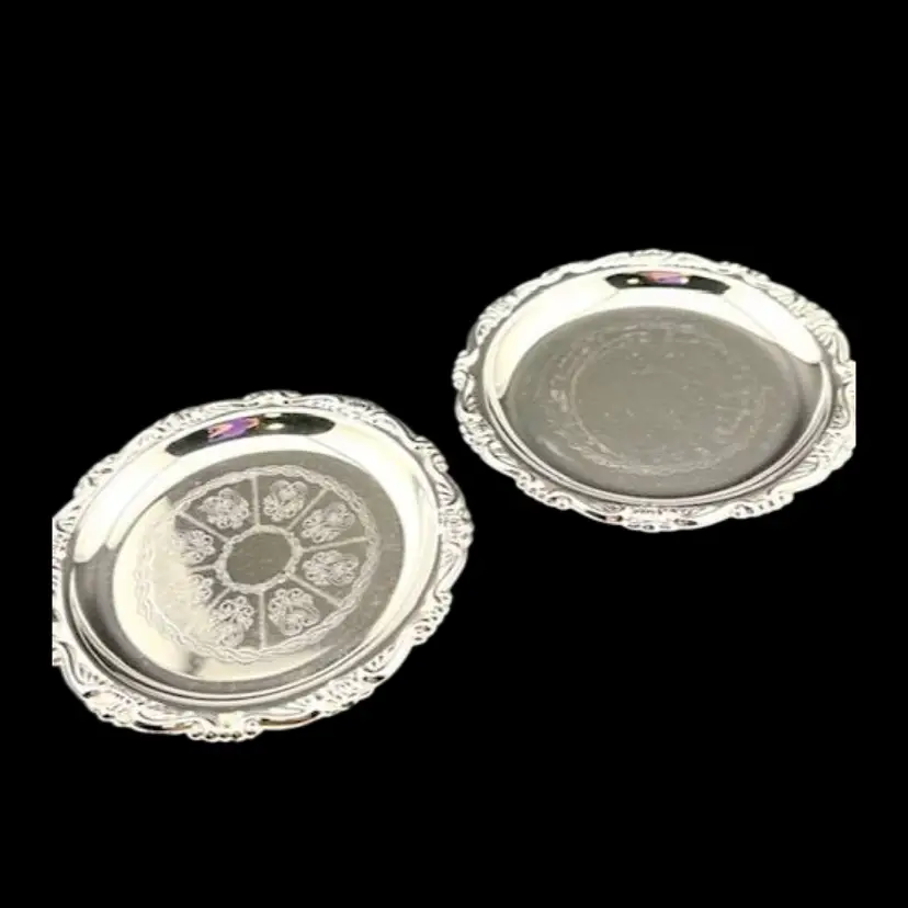 Vintage Pair of Silver Plated Wine Coasters 4" x 4"