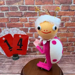 Vintage Valentine's Day Anthropomorphic Pink Pixie Ladybug Ornament