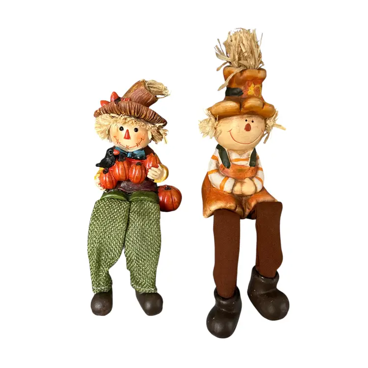 2 Shelf Sitting Scarecrows (Resin and Ceramic)