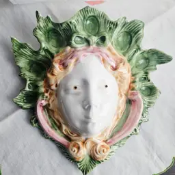 Mottahedeh Winterthur Italy Flora Face Wall Pocket Adapted Glazed Earthenware