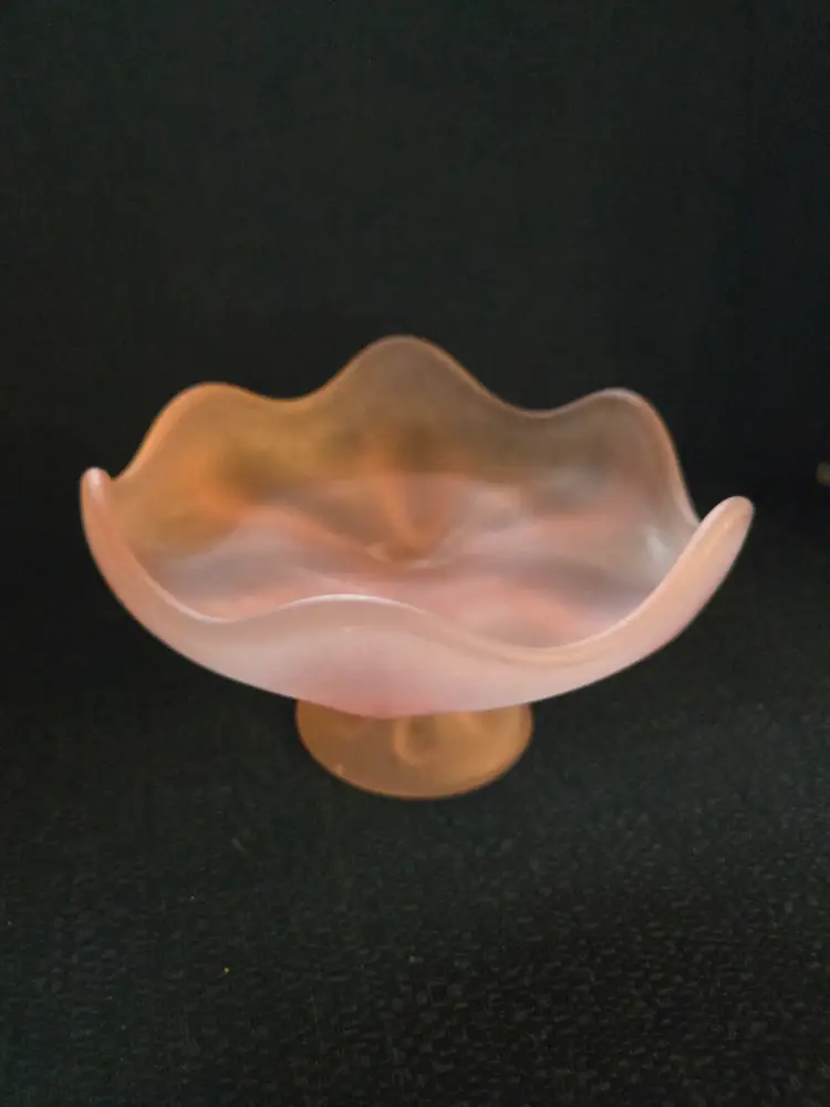 Viking 6 Petal Glass Compote In Pink Satin With Footed Pedestal