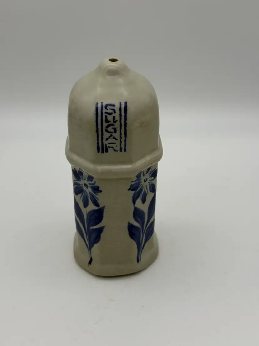 Williamsburg Pottery 6” Hexagon Sugar Shaker Cobalt Blue Salt Glaze