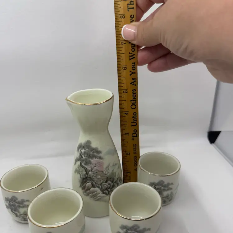 Saki Pitcher And Cups, Crazing, Made In Japan