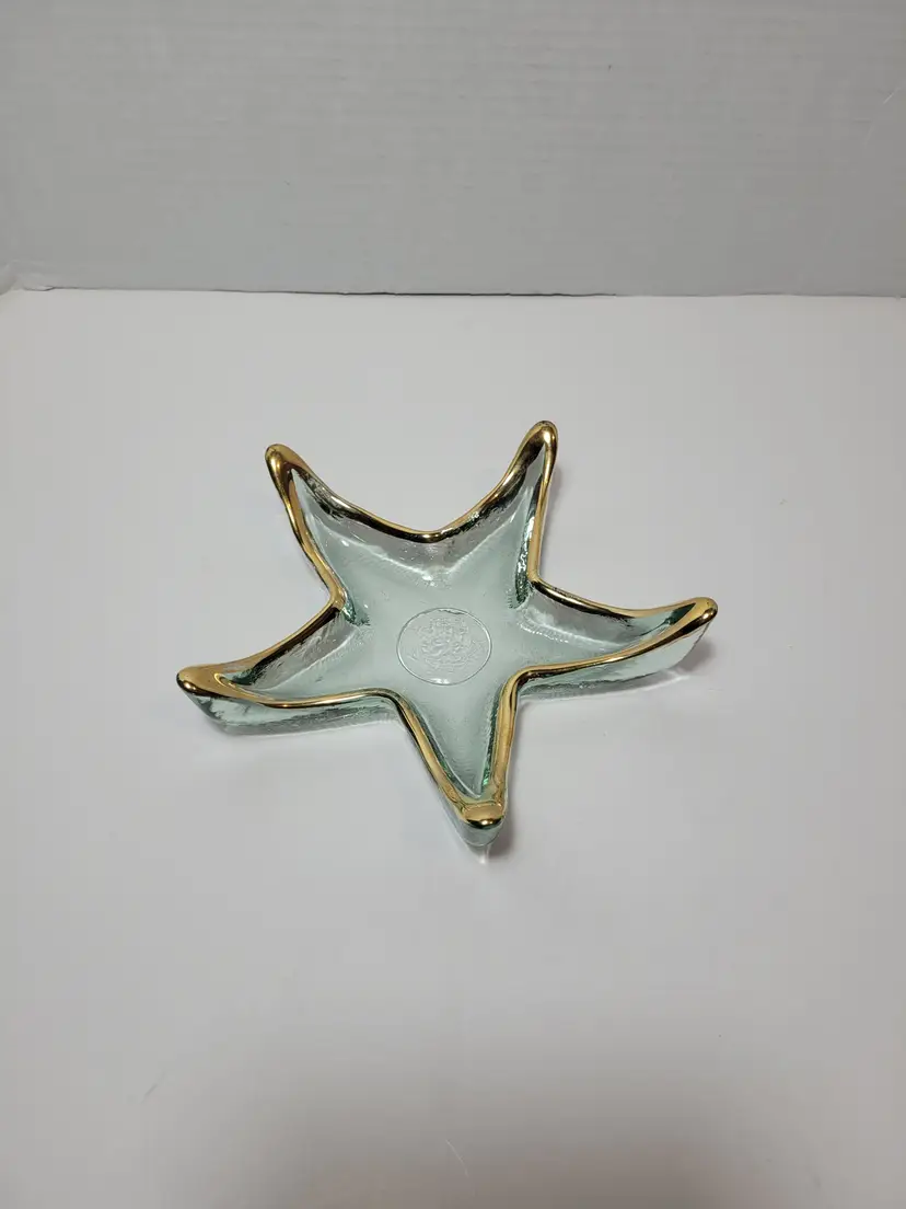 Sea Glass Green Starfish Dish with Handpainted Gold Trim
