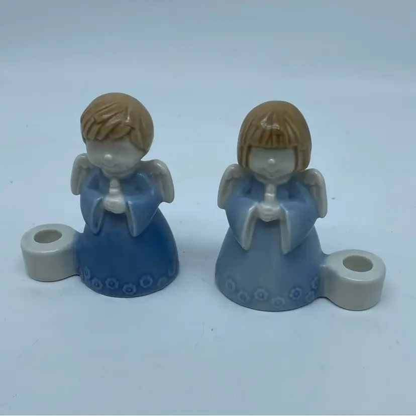 #3406 Vintage CCCC Japan ceramic angel taper candle holders.