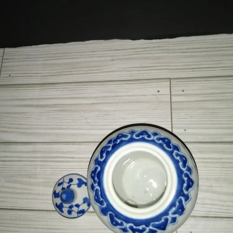 Vintage Chinese Porcelain Blue & White Spices Ginger Jar Floral Print