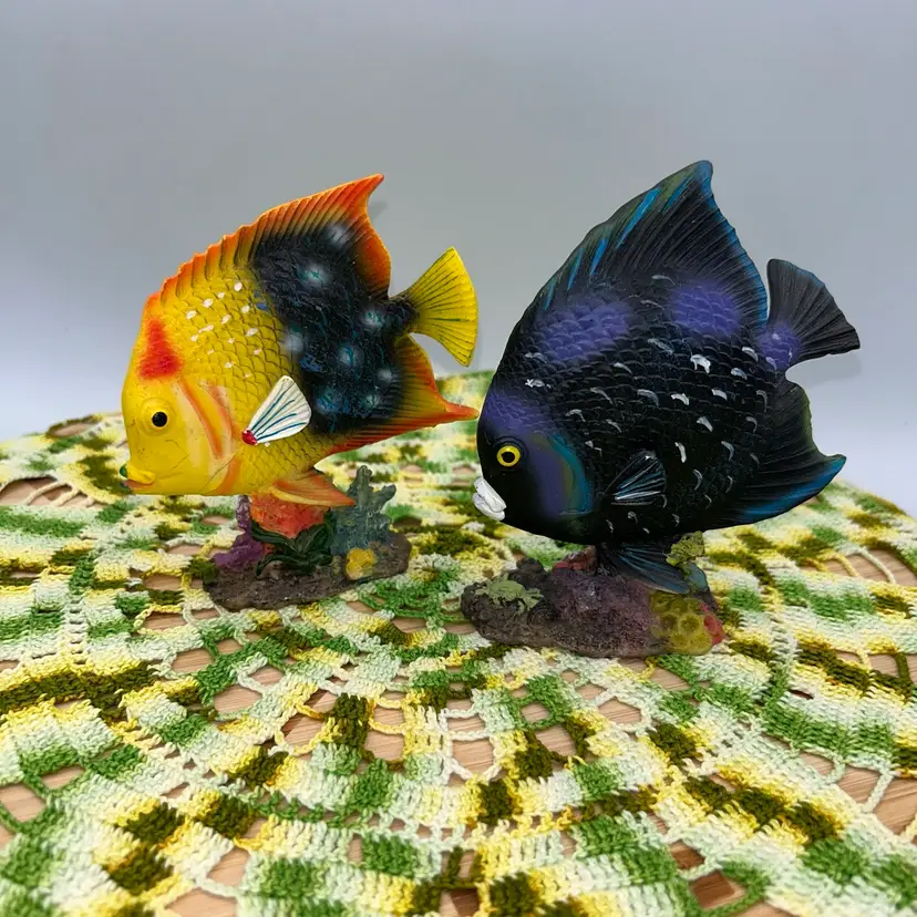 Colorful Pair Of Tropical Fish Figurines- Contemporary
