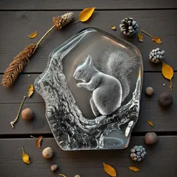 Swedish Etched Lead Crystal Paperweight Woodland Squirrel MATS JONASSON Signed