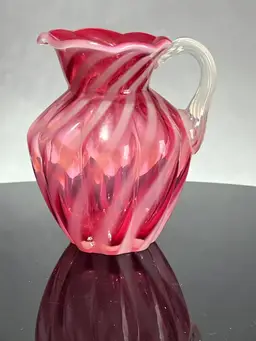 Fenton Cranberry Striped Swirl Pitcher