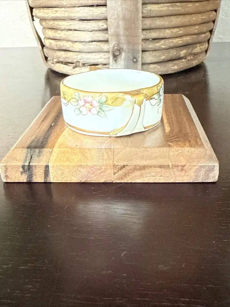 Vintage Nippon Floral & Gold Rimmed Hand Painted Salt Cellar Trinket Dish