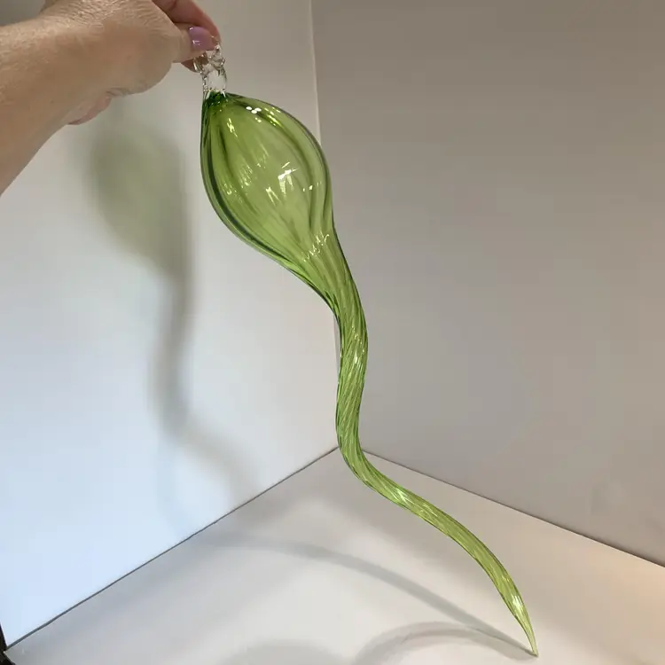 Green Hand Blown Glass Ornament/Orb Very Long #1