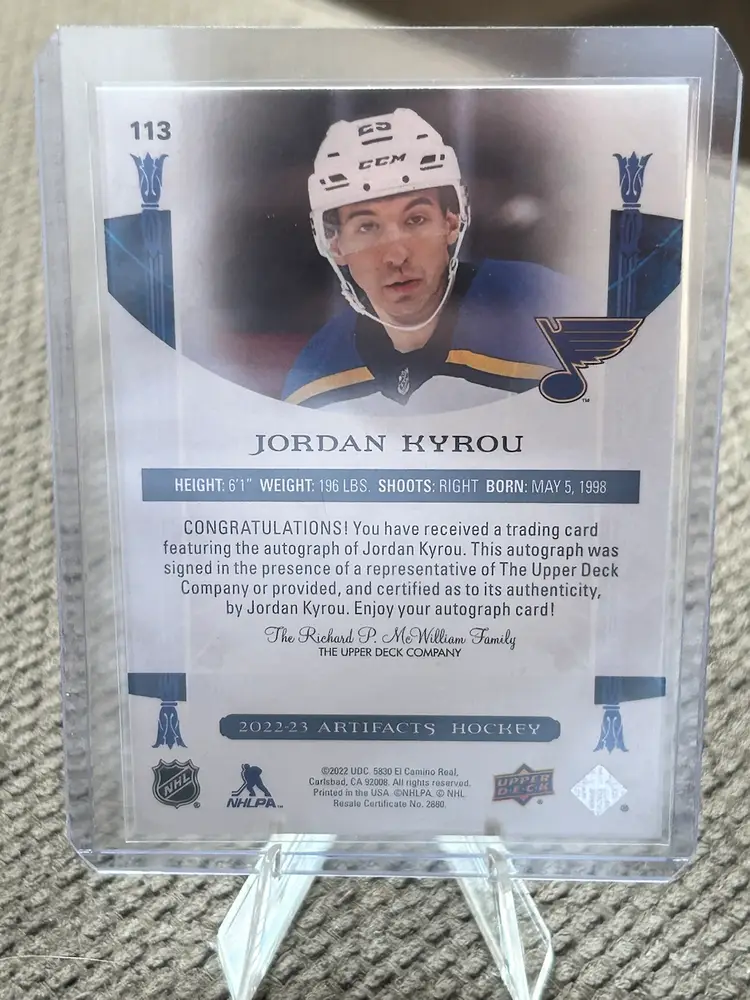 2022-23 Artifacts Autograph /5 Jordan Kyrou 