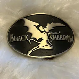 Black Sabbath Trademarked Belt Buckle, Matte Black And Silver Design With Black Sabbath Symbol