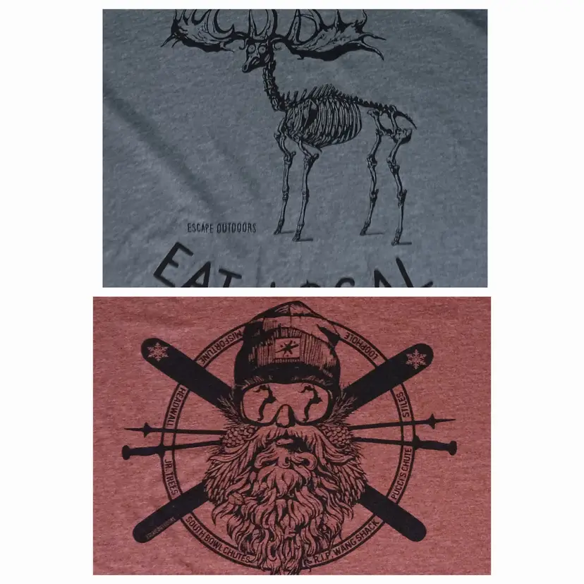 Idaho Ski Hippie Deer Skeleton 2 t-shirt lot Escape Outdoors NEW nwot