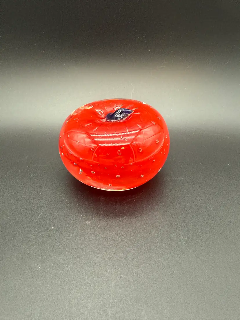Hand Blown Red Apple Paperweight with Controlled Bubbles