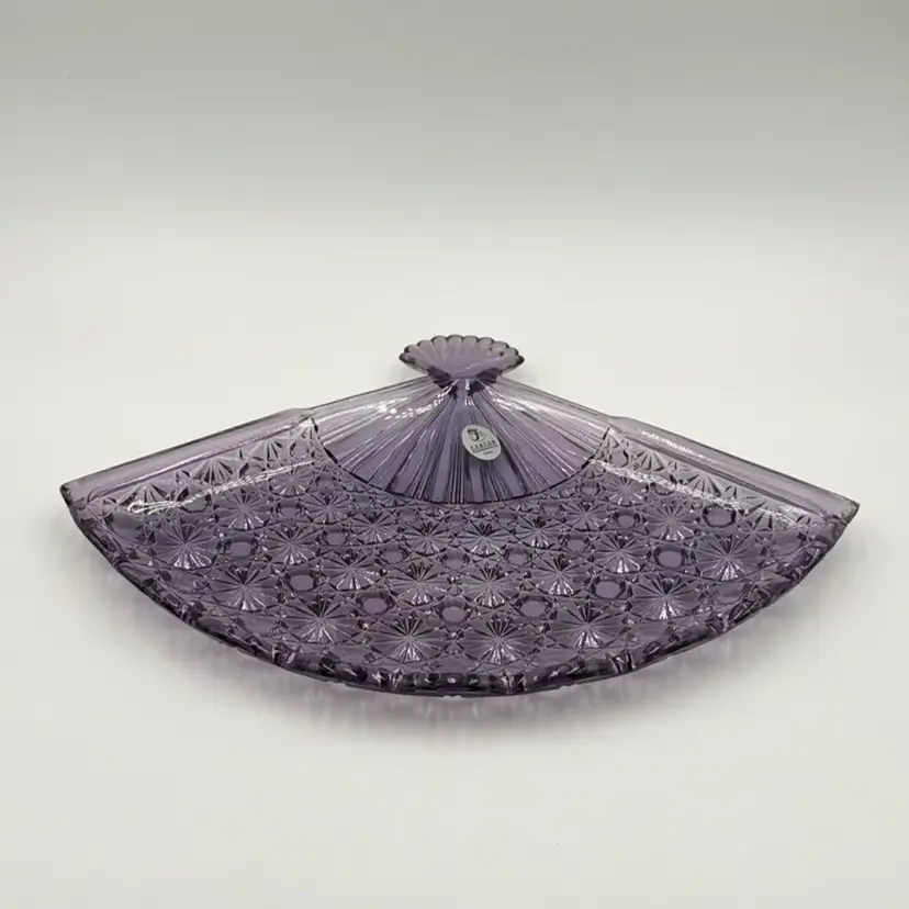Fenton Amethyst Deep Purple Daisy and Button Glass Fan Dish Tray