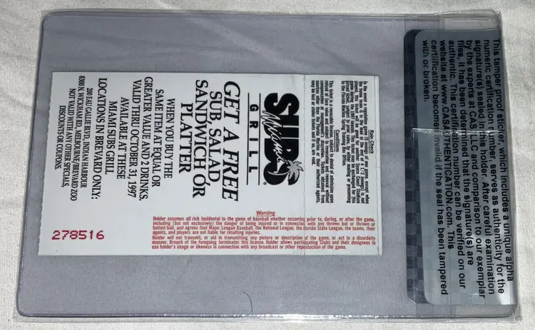 Barry Larkin autographed ticket stub celebrity softball game 1997 CAS certified 