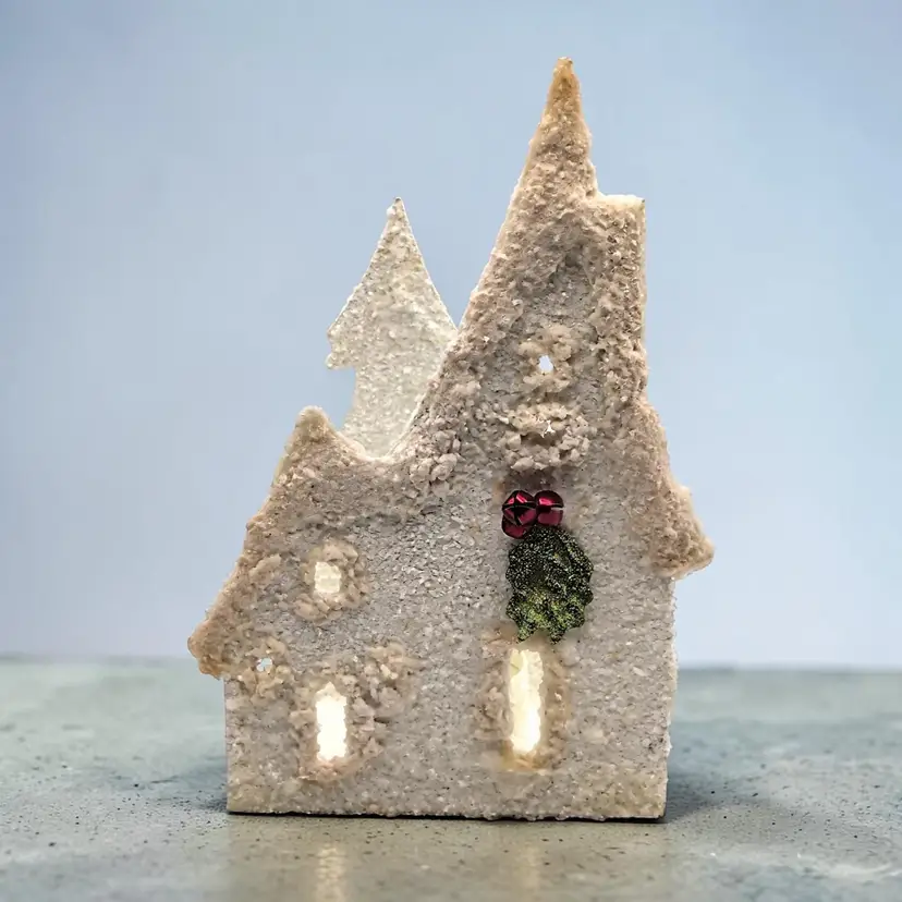 Putz Inspired House Frosted Glass Glitter Candle Holder Seasons of Cannon Falls