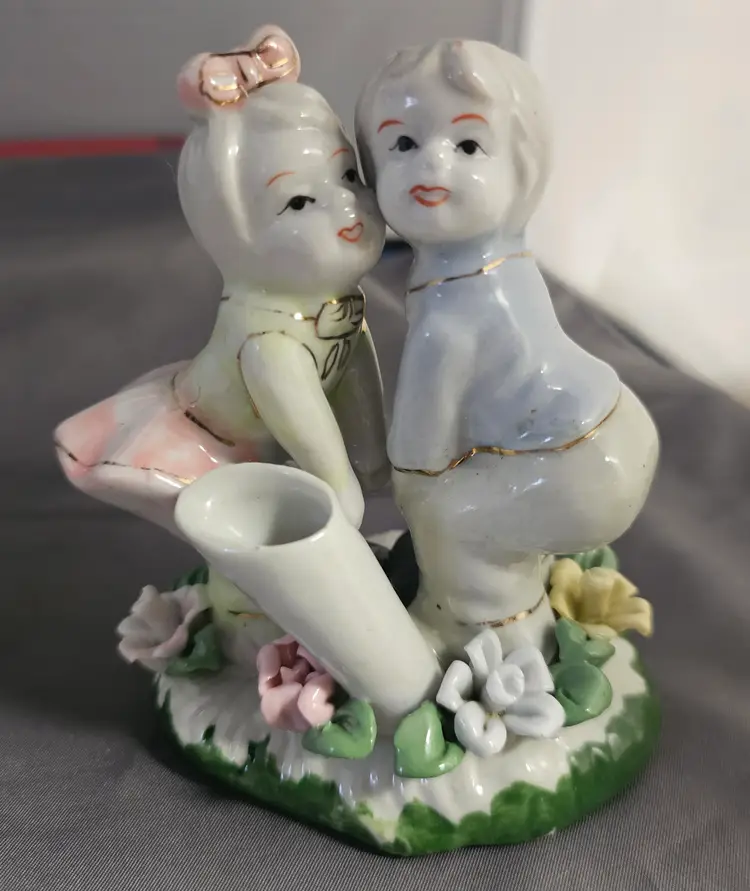 Vintage Pen Holder -Little Boy and Girl- Adorable for a Desk in the Office