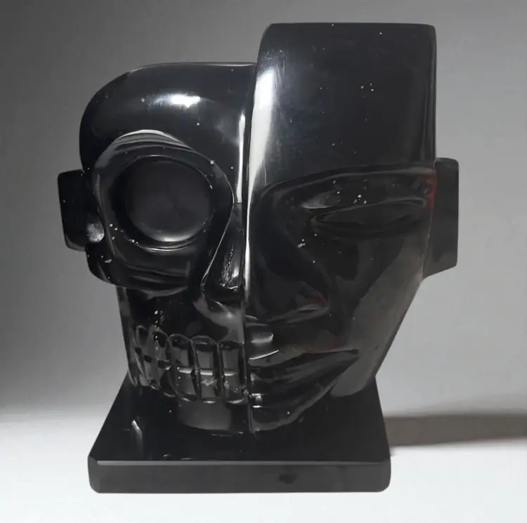 *One Of A Kind* Teotihuacan Mexican Art Black Obsidian Life/Death Mask. Marked OM-021 RLIO