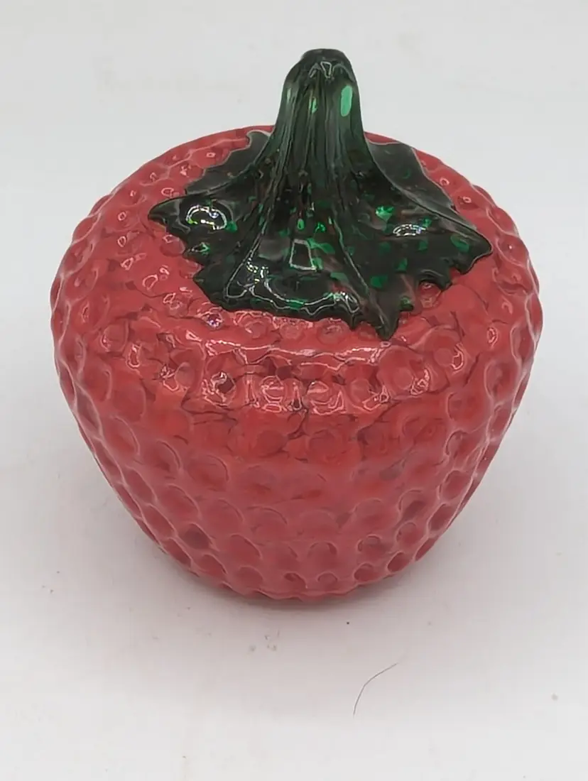 Joe Rice St Clair Art Glass Strawberry Paperweight Marked 3"