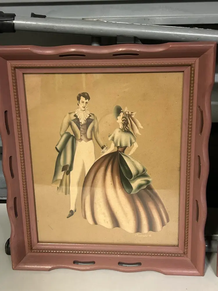 2 vintage framed Turner Princz 1950s wall art fashion couples 14.75 inches