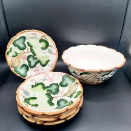 Vintage Squash Blossom Serving Bowl & 4 Plates Cardinal, Inc 1992 Philippines