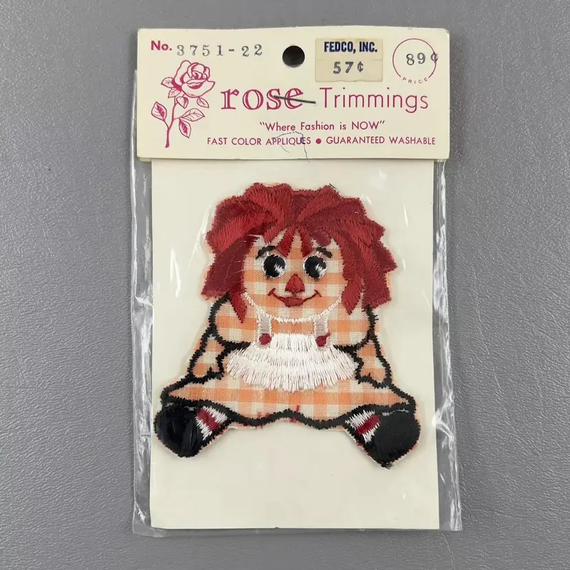 Vintage NOS Schiffli Rose Trimmings Raggedy Ann 3" Patch Applique NEW