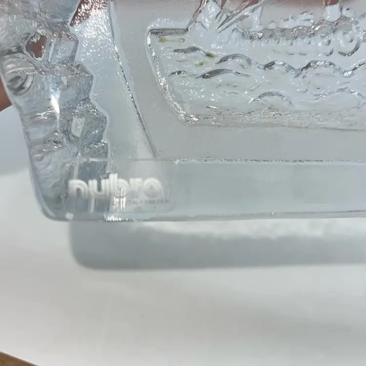 Nybro Art Glass Crystal Sculpture Paperweight Paul Isling Swedish Viking Ship 6”