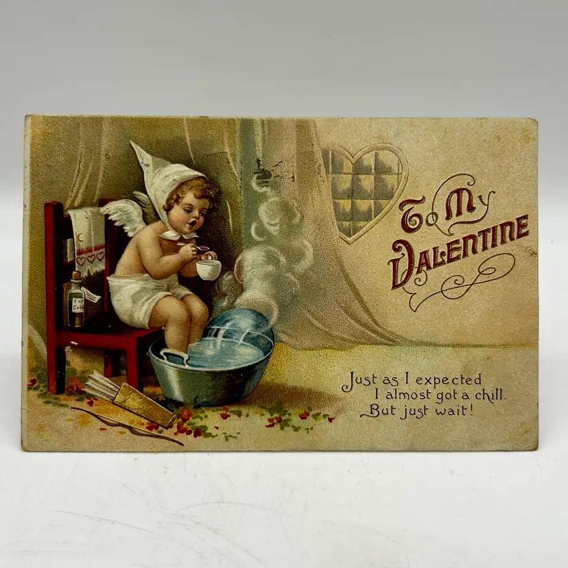 Antique Embossed Postcard To My Valentine Cupid On The Mend 1910 Cleveland