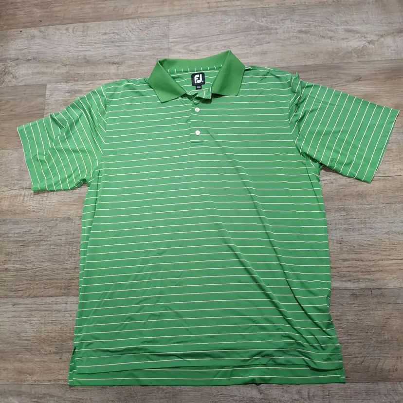 FootJoy Green Striped Polo Shirt XL Mens Golf Performance Top Polyester Spandex