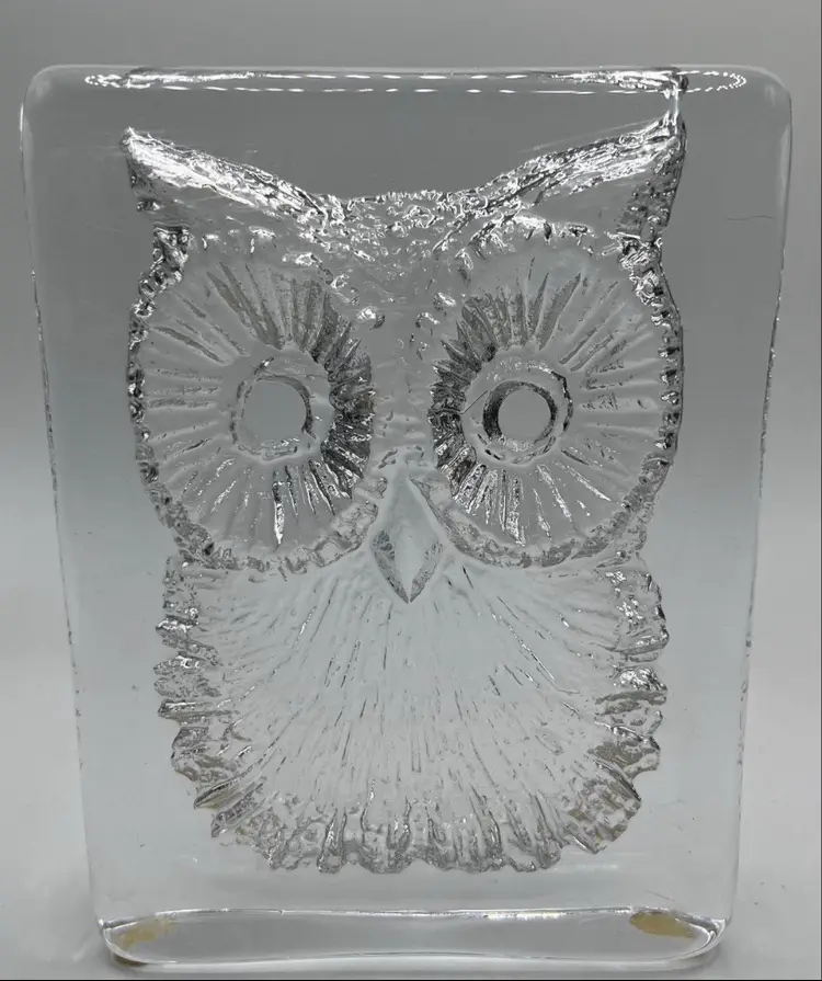 Vtg Daum Crystal Owl Art Glass Paperweight Signed Daum From France